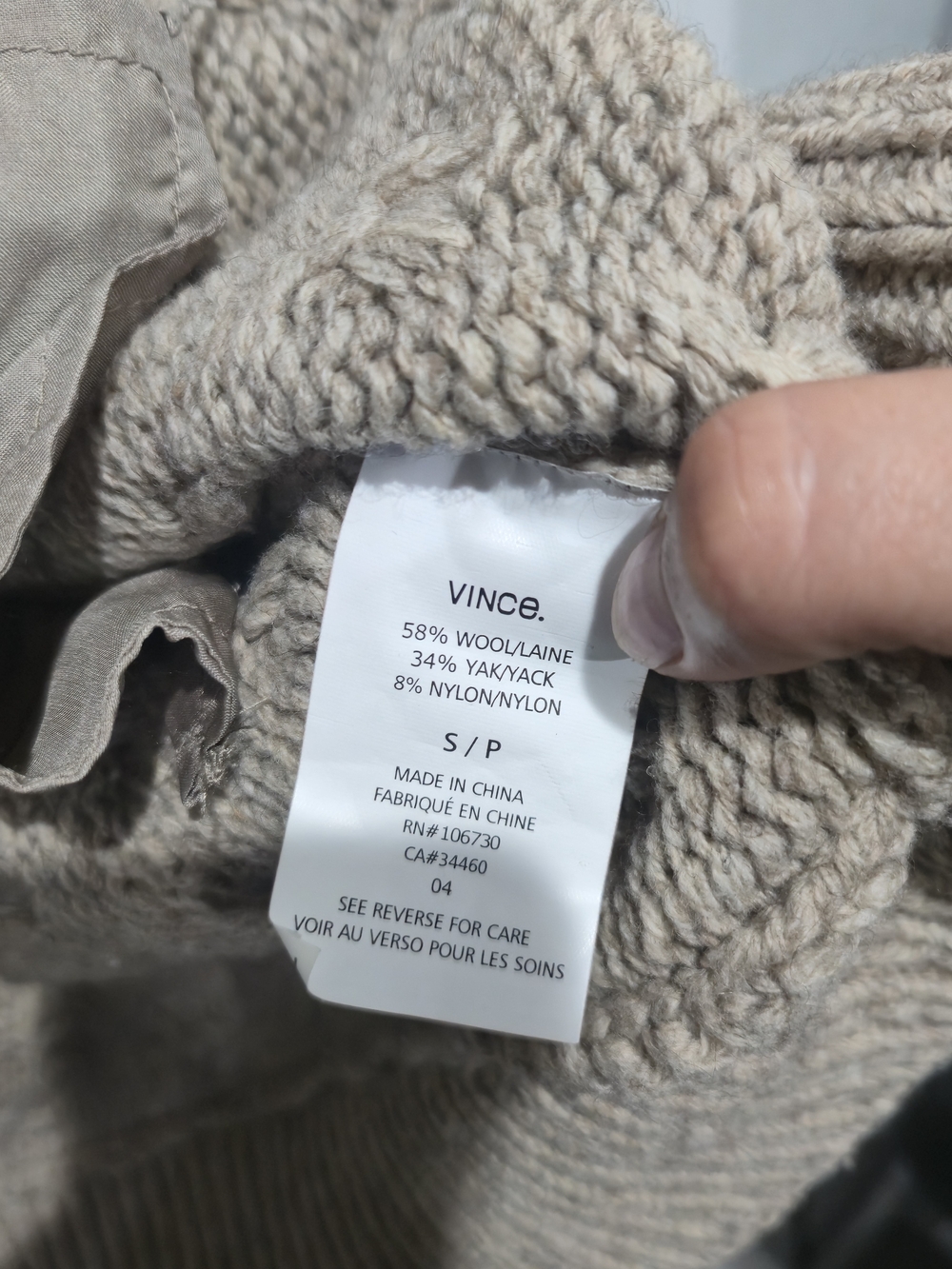 Vince Tuck Stitch Yak Wool Cardigan Taupe Shawl Collar S - Picture 8 of 15
